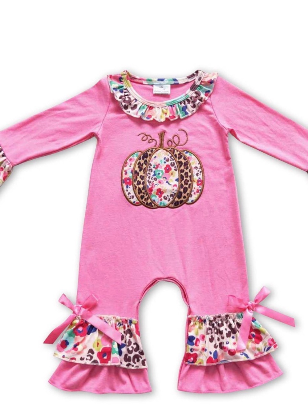 Baby Pink Pumpkin Appliqué Ruffle One-Piece Bodysuit